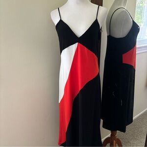 Zara Colorblock Midi Dress Spaghetti Strap NWT Black Orange White Size Medium M